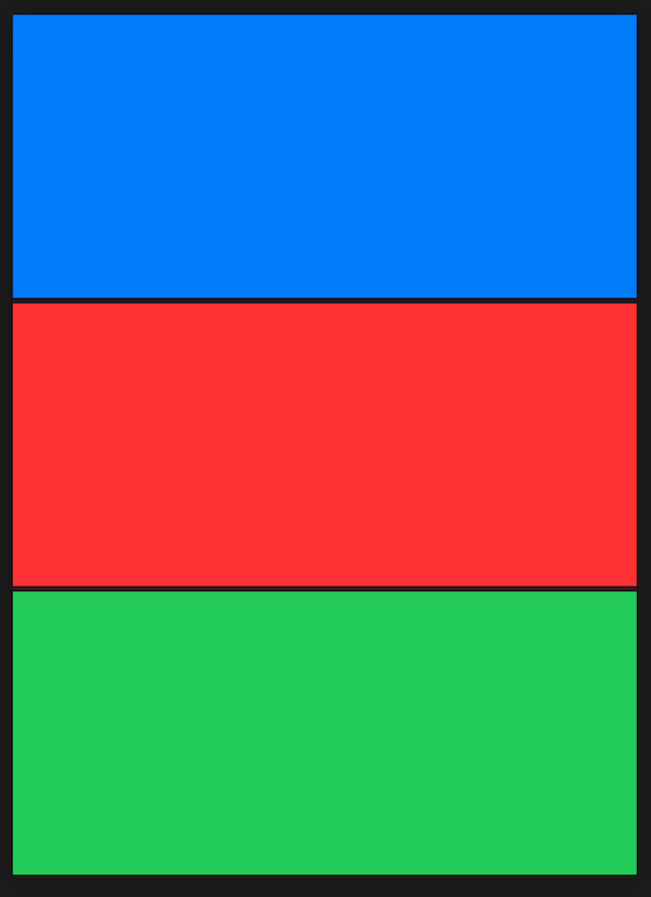 three coloured rectangles, stacked vertically with small but noticible gaps visible in between